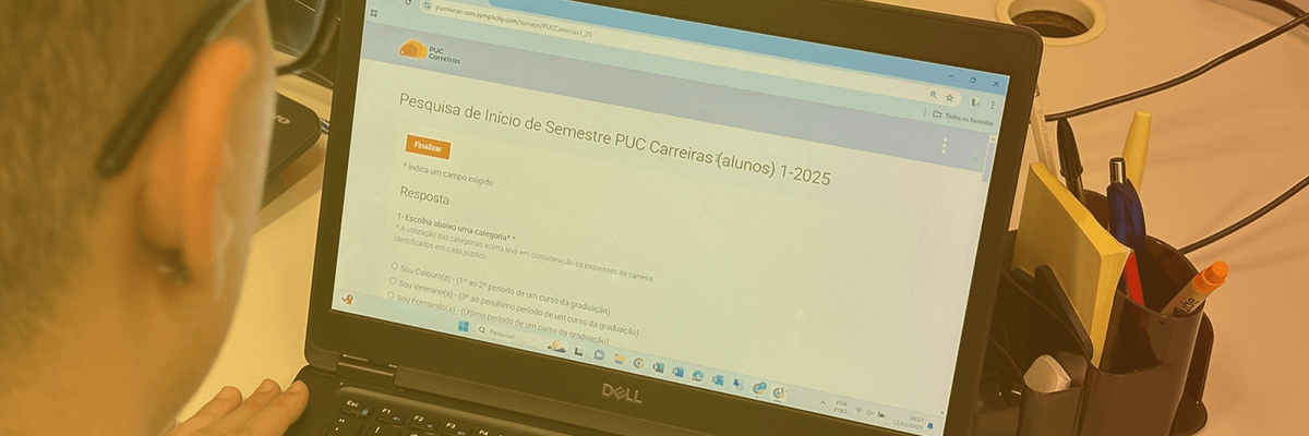 Tela de resposta da pesquisa de interesses de carreira do aluno e egresso PUC Minas