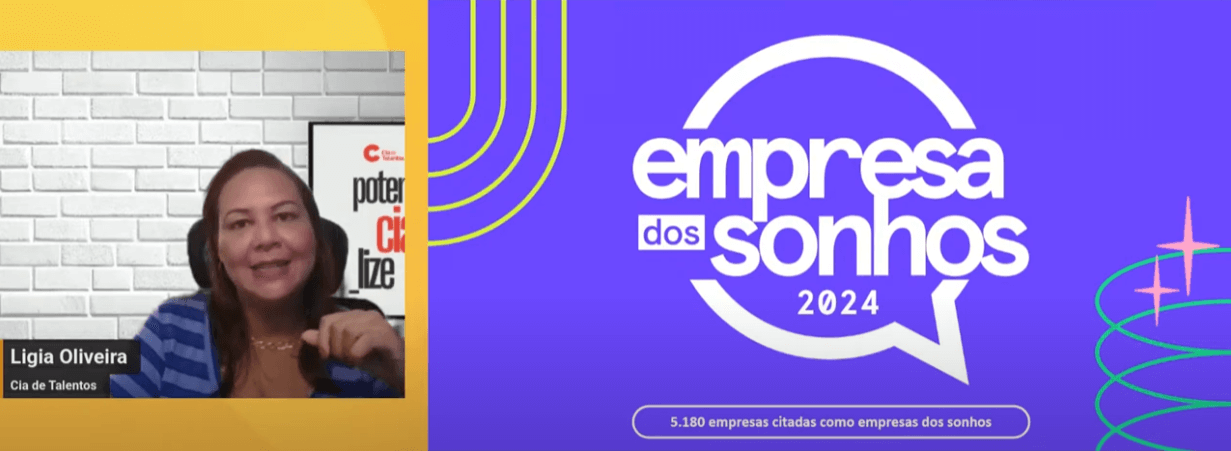 Captura da live com Lígia Oliveira, da Cia de Talentos, apresentando os resultos da pesquisa Carreira dos Sonhos 2024