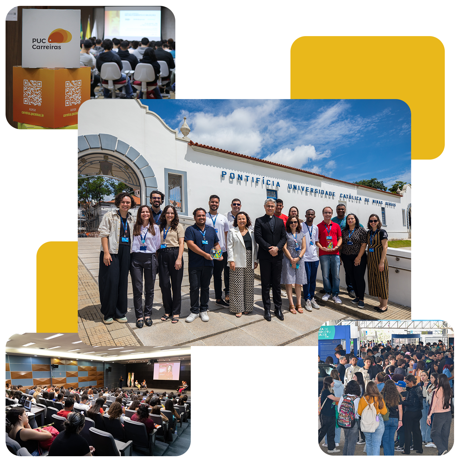 Montagem com fotos diversas de ações da PUC Carreiras