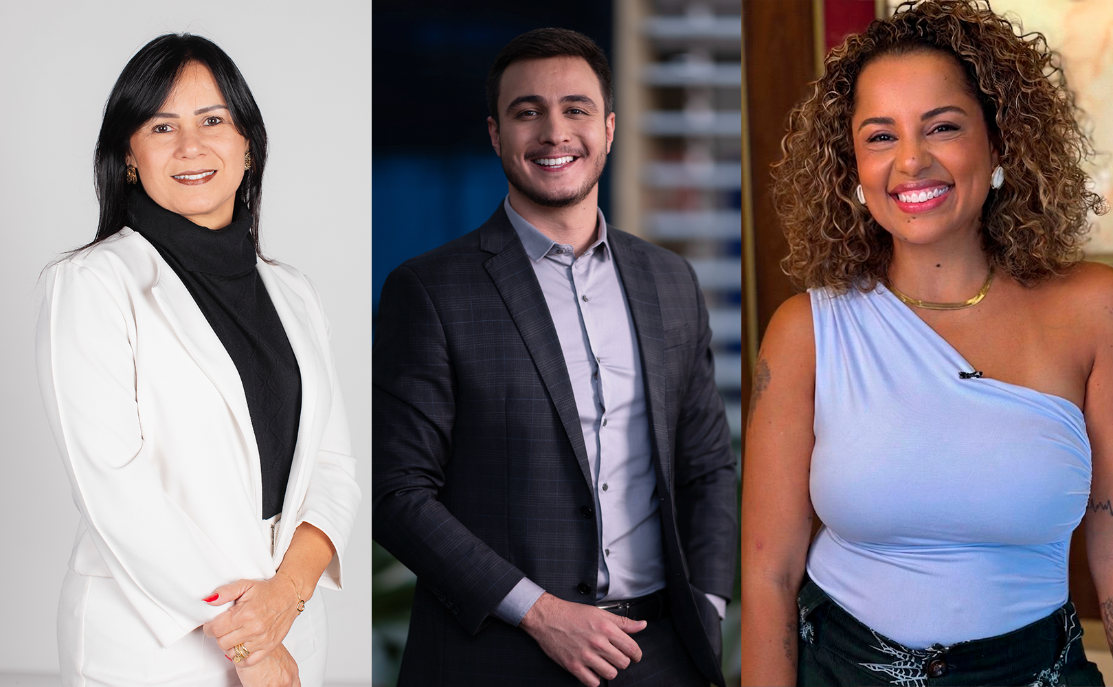Montagem com fotos dos convidados da Roda de Conversa, professora Adelina Martins, Sérgio Marques e Tábata Poline